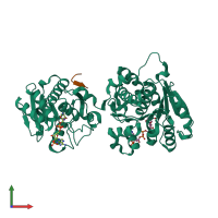 PDB entry 3ru2 coloured by chain, front view.