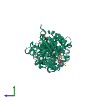 PDB entry 3ru3 coloured by chain, side view.