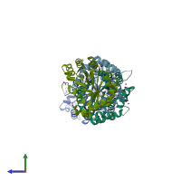 PDB entry 3ru6 coloured by chain, side view.