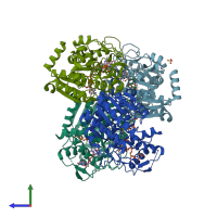 PDB entry 3ruc coloured by chain, side view.