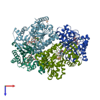PDB entry 3ruc coloured by chain, top view.