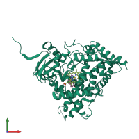 Monomeric assembly 2 of PDB entry 3ruk coloured by chemically distinct molecules, front view.