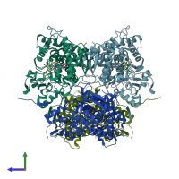 PDB 3ruk coloured by chain and viewed from the side.