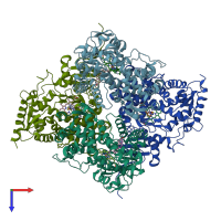 PDB entry 3ruk coloured by chain, top view.