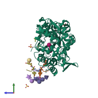 PDB entry 3rum coloured by chain, side view.