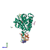 PDB entry 3run coloured by chain, side view.