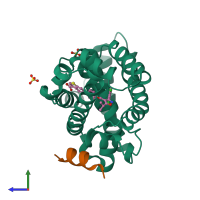 PDB entry 3rut coloured by chain, side view.