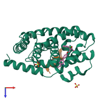 Hetero dimeric assembly 1 of PDB entry 3ruu coloured by chemically distinct molecules, top view.