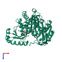 PDB entry 3rv4 coloured by chain, top view.