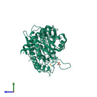 PDB entry 3rva coloured by chain, side view.