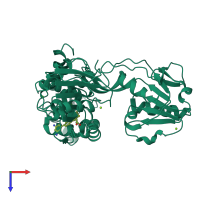 PDB entry 3rvb coloured by chain, top view.