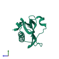 PDB entry 3rvc coloured by chain, side view.