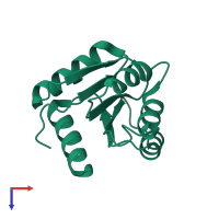 PDB entry 3rvo coloured by chain, top view.