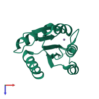 PDB entry 3rvq coloured by chain, top view.