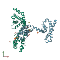 PDB entry 3rvy coloured by chain, front view.