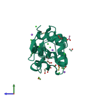 PDB entry 3rw8 coloured by chain, side view.