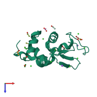 PDB entry 3rw8 coloured by chain, top view.