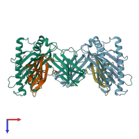 PDB entry 3rwd coloured by chain, top view.