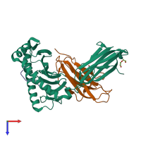 PDB entry 3rwe coloured by chain, top view.