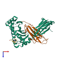PDB entry 3rwg coloured by chain, top view.