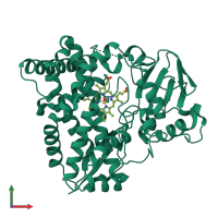 PDB entry 3rwl coloured by chain, front view.