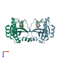 PDB entry 3rwo coloured by chain, top view.