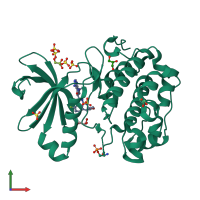 PDB entry 3rwp coloured by chain, front view.