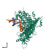PDB entry 3rwu coloured by chain, side view.