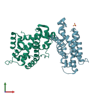 PDB entry 3rwv coloured by chain, front view.