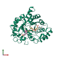 PDB entry 3rx2 coloured by chain, front view.