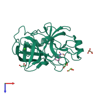 PDB entry 3rxa coloured by chain, top view.