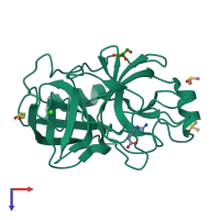 PDB entry 3rxb coloured by chain, top view.