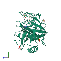 PDB entry 3rxc coloured by chain, side view.