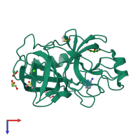 PDB entry 3rxc coloured by chain, top view.