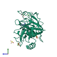 PDB entry 3rxd coloured by chain, side view.