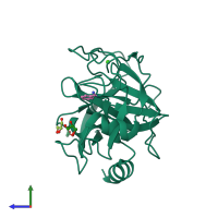 PDB entry 3rxe coloured by chain, side view.