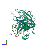 PDB entry 3rxf coloured by chain, side view.