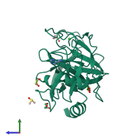 PDB entry 3rxh coloured by chain, side view.