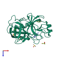 PDB entry 3rxh coloured by chain, top view.