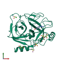 PDB entry 3rxj coloured by chain, front view.