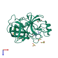 PDB entry 3rxj coloured by chain, top view.