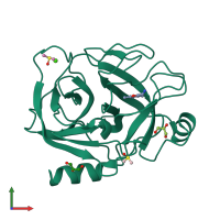 PDB entry 3rxl coloured by chain, front view.