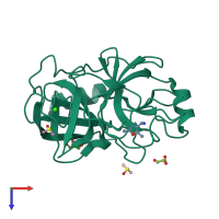PDB entry 3rxl coloured by chain, top view.