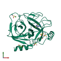 PDB entry 3rxm coloured by chain, front view.