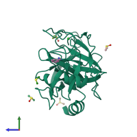 PDB entry 3rxq coloured by chain, side view.