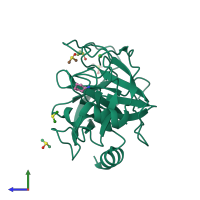 PDB entry 3rxr coloured by chain, side view.