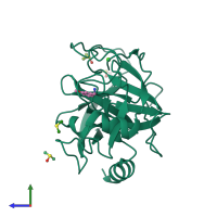 PDB entry 3rxt coloured by chain, side view.