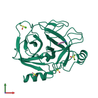 PDB entry 3rxu coloured by chain, front view.