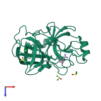 PDB entry 3rxv coloured by chain, top view.