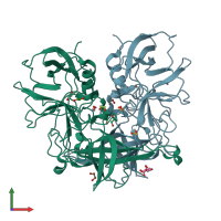 PDB entry 3ry8 coloured by chain, front view.